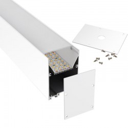 KIT - Perfil aluminio SERK para tiras LED, 1 metro, blanco