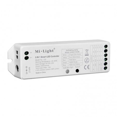 Controlador 2.4G RF, DC12-24V, 15A, 5 en 1 (MONO, CCT, RGB, RGBW, RGB+CCT)
