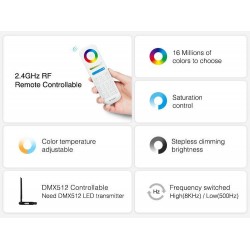 Controlador RGB+CCT 2.4G DC12-24V 12A, IP66