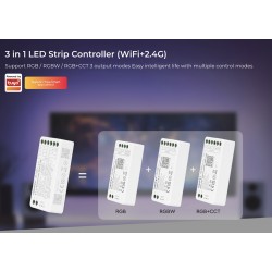 Controlador WiFi + 2.4G RF, DC12-24V, 12A, 3 en 1, RGB+RGBW+RGBCCT