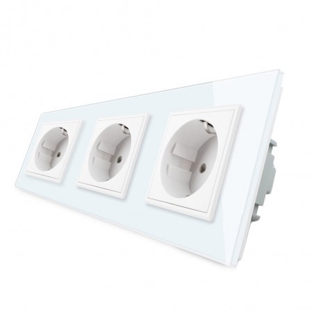 Enchufe triple tipo SCHUKO EU de 16A, frontal blanco