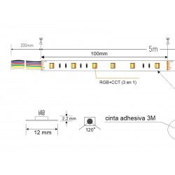 Tira LED SAMSUNG SMD5050, RGB+CCT, DC24V, 5m (60Led/m 5 en 1) - IP20