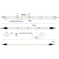 Tira LED EPISTAR SMD5050, RGB, DC24V, 5m (120Led/m) - IP20