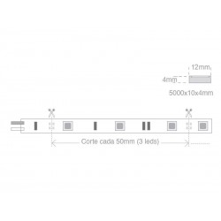 Tira LED Monocolor HQ SMD5050, DC12V, 5m (60Led/m), 72W, IP68