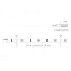 Tira LED Monocolor EPISTAR SMD5050, DC24V CC, 5m (60 Led/m) - Sensor Temperatura, 72W, IP20