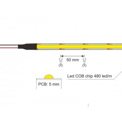 Tira LED Monocolor COB, DC24V, 5m (480Led/m), 40W, IP20, PCB 5mm