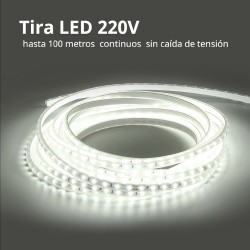 Tira LED 220V SMD2835, 60Led/m, 1 metro con conectores rápidos, 20cm corte