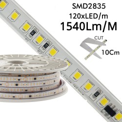 Tira LED 220V Bridgelux SMD2835, 120Led/m, 1540lm/m, Triac regulable, corte 10cm, carrete 20 metros