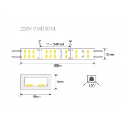 Tira LED 220V SMD3014 doble, 240Led/m, 1 metro