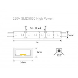 KIT Tira LED 220V SMD5050 EPISTAR, 60LED/m 4 metros