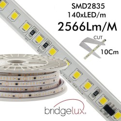 Tira LED 220V Bridgelux SMD2835, 140Led/m, 2566lm/m, Triac regulable, corte 10cm, carrete 20 metros