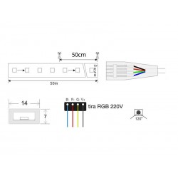 Tira LED 220V SMD5050, 60Led/m, RGB, 1 metro