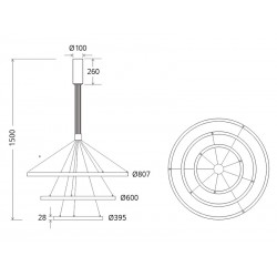 Luminaria colgante TRICYCLE IN, 108W, gold, Ø807+Ø600+Ø395mm, TRIAC regulable