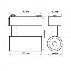 Foco LED Carril Monofásico ZOR RAIL, negro, CRI90, 30W