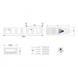 Tira LED 220V SMD5050, 120Led/m, RGB, 2 filas, 1 metro