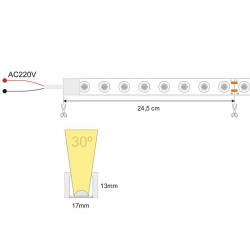 Tira LED 220V WALL WASHER, 16*20mm, 10 metros, IP67, 25cm corte