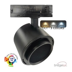 Foco carril Trifásico ROMA, 40W-26W, negro, regulable 24º-60º, UGR13, CCT