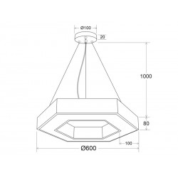 Luminaria colgante o superficie XAGON, Ø600mm, 50W, negro