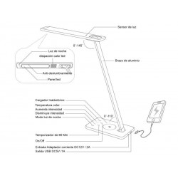 Flexo Led HOLMEN Multifunción con cargador inalámbrico IQ