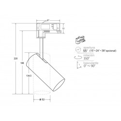 Foco Carril Trifásico 12W PROLUX RAIL Chip Led CREE, driver Tridonic