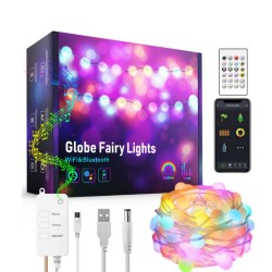 Kit guirnalda DC5V, 66 led-globo, 10m, RGB, WiFi + Bluetooth