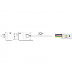 Cable redondo conexión hembra 6 Pin 14mm RGB+CCT, 30cm, negro