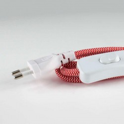 Cable textil con interruptor y enchufe, 2x0,75mm, 2m, rojo-blanco