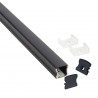 KIT - Perfil aluminio HARFO para tiras LED, 2 metros, negro