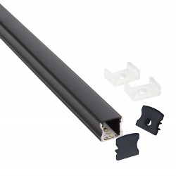 KIT - Perfil aluminio HARFO para tiras LED, 1 metro, negro