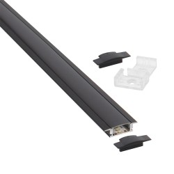 KIT - Perfil aluminio LISEN para tiras LED, 2 metros, negro